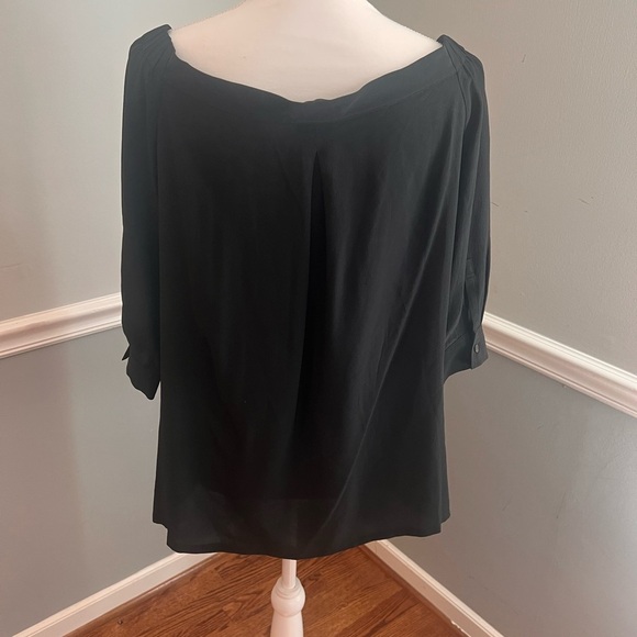 Theory Joscla Silk Off-Shoulder Blouse M Black Chiffon Puff Sleeve Top - Picture 2 of 8